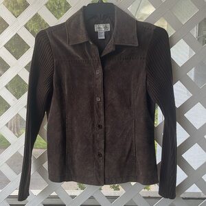 Vintage ‘Live a Little’ Suede Body & Knit Sleeve Jacket